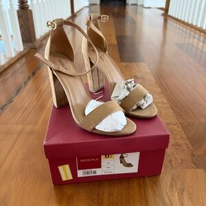 Merona Tan Suede Block Heel Ankle-Strap Sandals